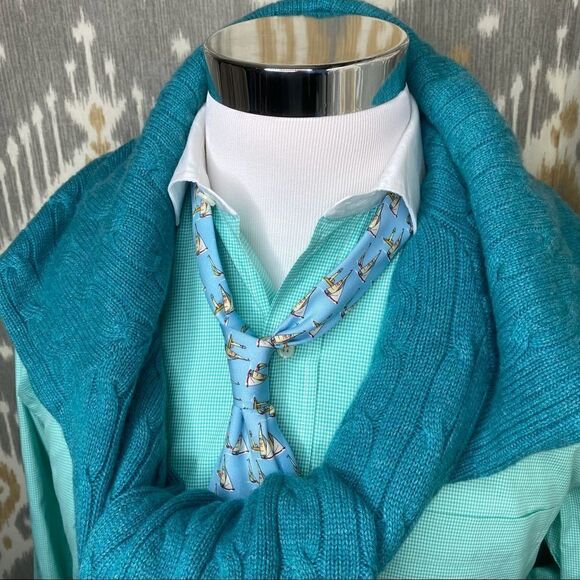 Polo Ralph Lauren Teal Green Cashmere Cable Knit Crew Neck Sweater - Picture 6 of 16